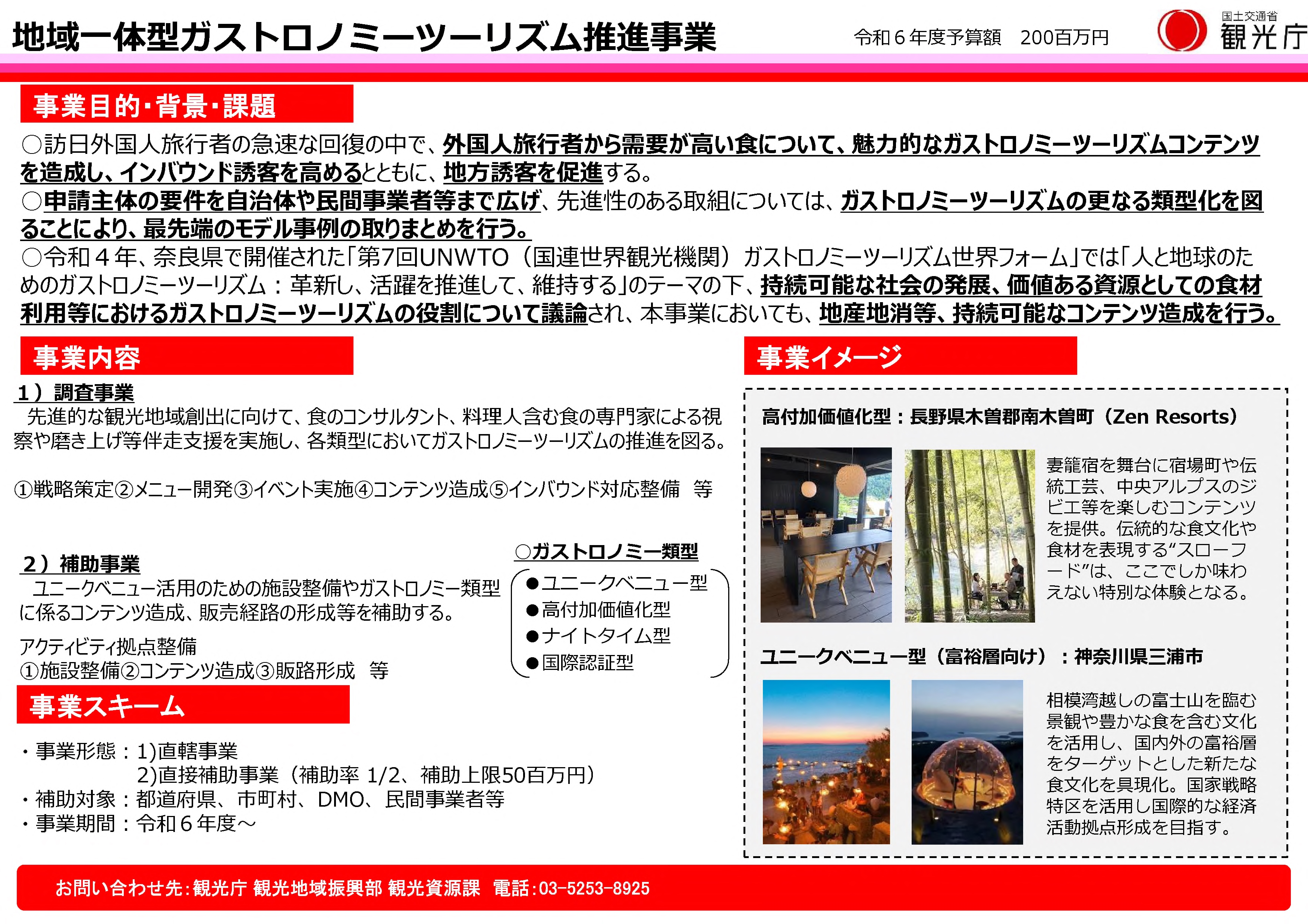 令和６年度　地域一体型ガストロノミーツーリズム推進事業の概要